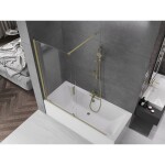MEXEN/S - Velar Dvoukřídlá posuvná vanová zástěna 160 x 150, transparent, zlatá kartáčovaná 896-160-000-01-55