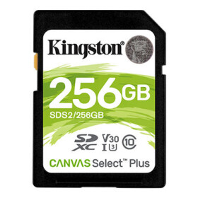 Kingston Canvas Select Plus SDXC 256GB UHS-I Class 10 čtení: až 100 MBs zápis: až 85MBs (SDS2/256GB)