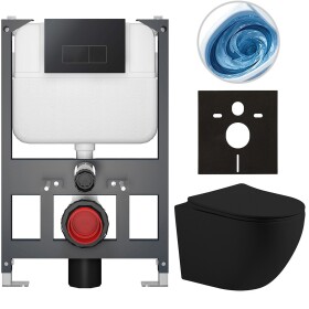 CERANO - Kompletní WC set Basic/Cesso - černá matná - WC tlačítko Modulo/Černá - závěsné - nízký modul - předstěnová instalace - 49x36 CER-8050BD86234