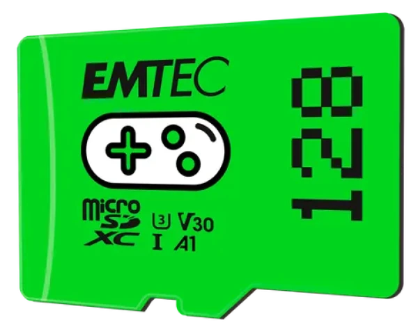 EMTEC MicroSD Gaming Card 128GB SDXC CL.10 / UHS1 U3 V30 A1 / čtení: 100MBs / zápis: 50MBs (ECMSDM128GXCU3G)