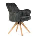 Židle jídelní, otočný mechanismus 360°, taštičkové pružiny v sedáku, tmavě zelená látka, noha masiv dub