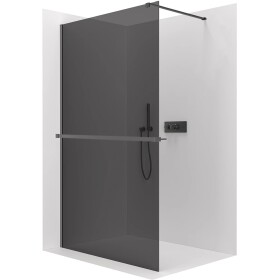 CERANO Sprchová zástěna Walk-in Onyx Cube L/P - 8 mm - hranatá vzpěra + polička/držák na ručníky - černá matná, grafitové sklo - 40x200 cm