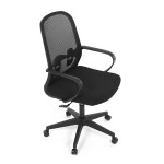 Židle kancelářská, černý MESH a černá látka, plastový kříž, houpací mechanismus.