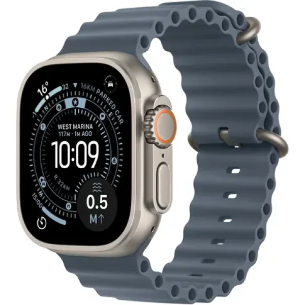 Apple Watch Ultra 3 (2025) GPS+Cellular 49mm Titanové tělo - Modrý oceánský řemínek / 130-200mm (MEWH4QC/A)