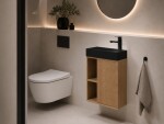 CERANO - Umyvadlová skříňka pro WC Sofia - dub medový + umyvadlo z litého mramoru Sofia - černá matná - 50x70x25 CER-339319