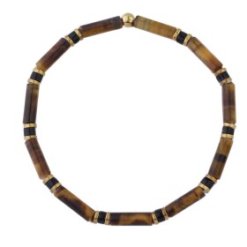 Luxusní pánský náramek Antonio Gold - tygří oko, zlatý hematit, Hnědá 20 cm