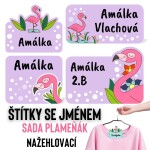 60ks štítky na oblečení se jménem NAŽEHLOVACÍ sada PLAMEŇÁK, různé velikosti, barvy