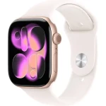 Rozbaleno - Apple Watch Series 11GPS 46mm Růžově zlaté hliníkové tělo - Světle ruměný sportovní řemínek M/L / 160–210 mm / rozbaleno (MEV74MP/A.rozbaleno)