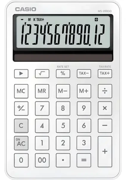Casio MS-200DQ-WE / Stolní kalkulačka / 12místný LCD displej / výpočet DPH a marže / solární/baterie (MS-200DQ-WE)