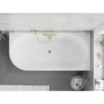 MEXEN/S - Silo volně stojící rohová vana pravá reliéf 150 x 75, bílá/černá, sifon a přepad zlatá 52891507575P-50