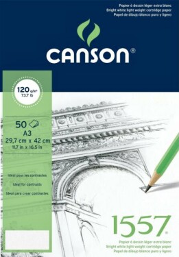 Skicák Canson 1557 lepený blok A3, 120g, 50 listů