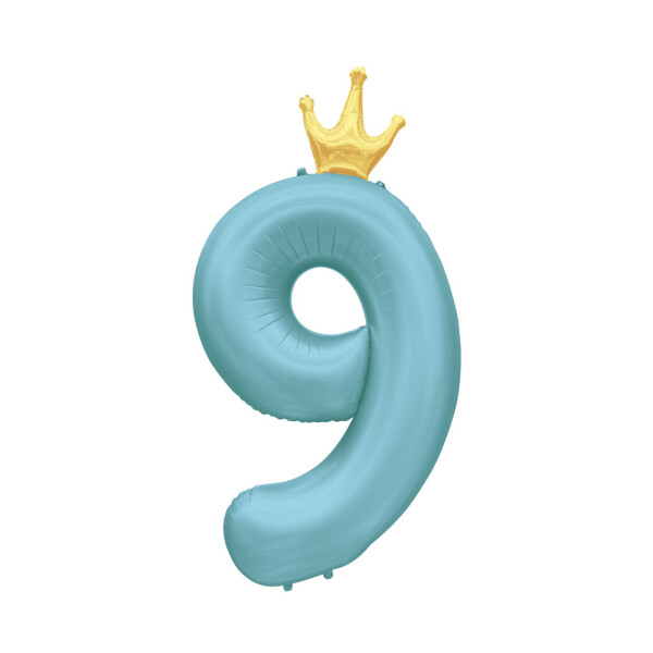 Balónek fóliový 82 cm světle modrý s korunkou číslo 9 - Albi