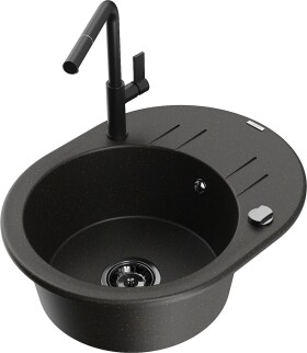 MEXEN/S - Kevin granitový dřez 1-miska s odkapávačem včetně baterie Flora, černá/zlatá metalik 6517-75-670401-70-B