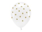 PartyDeco Eco balónky bílé se zlatými hvězdičkami 33 cm (6 ks)