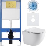 CERANO - Kompletní WC set Profi/Cesso - bílá lesklá - WC tlačítko Duo/Zlatá - předstěnová instalace - 49x36 CER-8050BD84213
