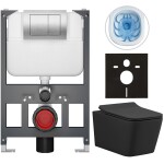 CERANO - Kompletní WC set Basic/Forte - černá matná - WC tlačítko Maxio/Stříbrná - závěsné - nízký modul - předstěnová instalace - 51x36 CER-8050BD86404