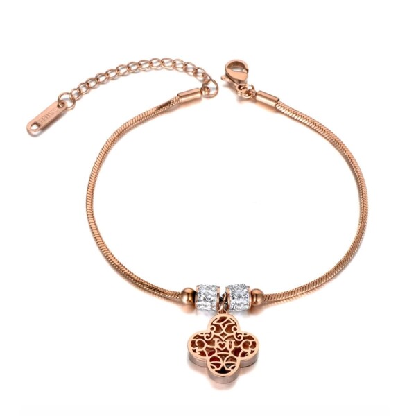Ocelový náramek Daisy Gold - čtyřlístek, chirurgická ocel, Zlatá 18 cm + 3,5 cm (prodloužení)