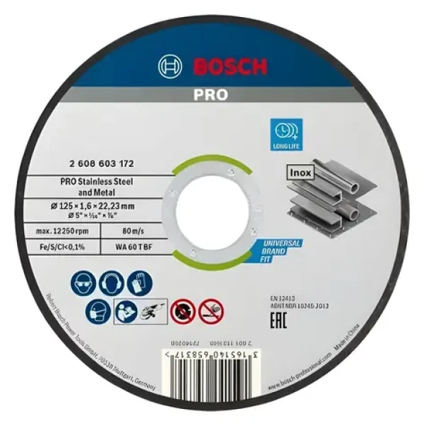 BOSCH Řezný kotouč na nerezovou ocel 125x22,23 mm / Řezný kotouč / Tloušťka 1,6 mm / WA 60 T BF (2608603172)