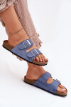 Dámské sandály na korkové platformě s přezkami modré Evisolla 41