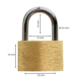 Zámek visací mosazný, 25 mm, MEGA