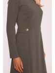 S419 Šaty s ozdobnými knoflíky v pase - khaki barva EU S