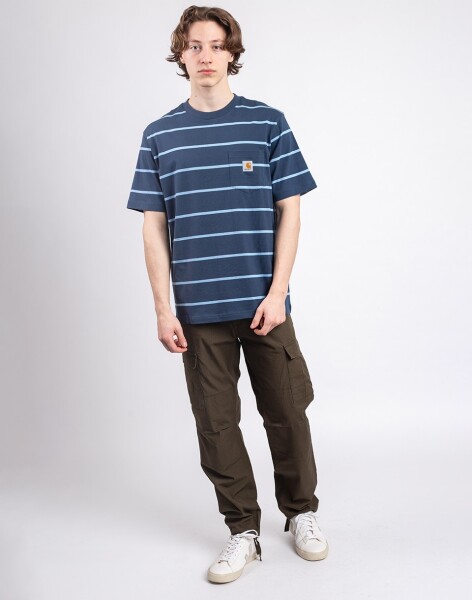 Tričko Carhartt WIP S/S Aiken Pocket T-Shirt Aiken Stripe, Dusky Blue