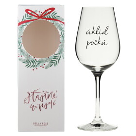 Bella Rose Sklenice na víno Úklid počká + vánoční krabička, čirá barva, sklo, 350 ml
