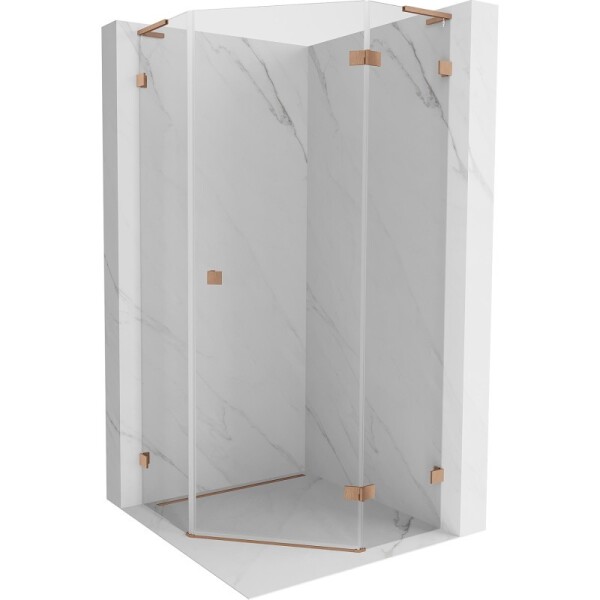 MEXEN/S - Lunar L sprchový kout pětiboký křídlový pravá 90 x 90, transparent, měď kartáčovaná 831L-090P-090L-65-00-P