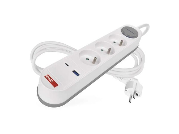 Prodlužovací přívod 3 zásuvky 2m EMOS P1312FC USB s vypínačem