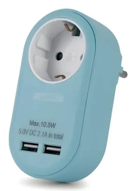 Entac zásuvkový adaptér 2x USB-A modrá / Zásuvkový adaptér / Typ F / 2x USB-A / 16A / 3680W (EPAG-1EE-2USB-B)