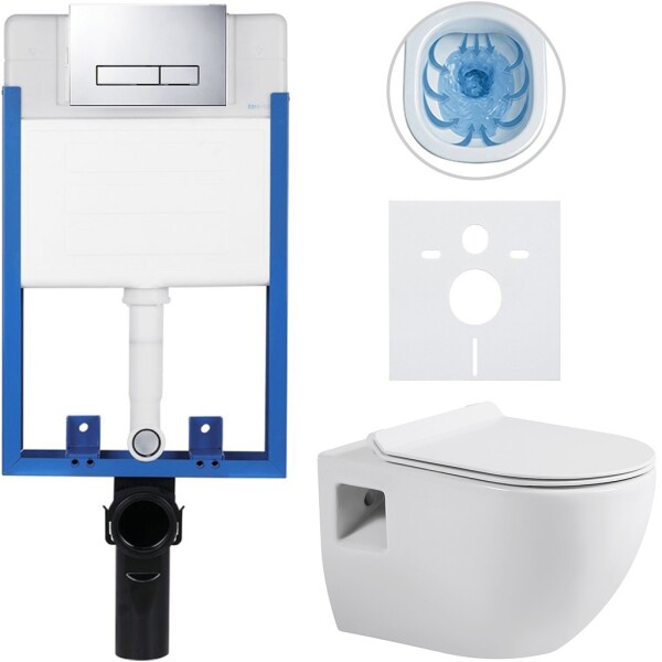 CERANO Kompletní podomítkový WC set Lite/Dure - bílá lesklá - WC tlačítko Slim, chrom - k zazdění - 51x35 cm