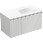 MEXEN/S - Rivel koupelnová skříňka 90 cm s umyvadlem Vela pravá, 1S, 1D, reliéf, šedá mat/bílá mat 91A23-09047-3-BBFF62-W23P01