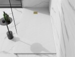 MEXEN/S - Stone+ obdélníková sprchová vanička 200 x 90, bílá, mřížka zlatá 44109020-G