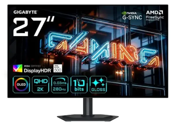 27" GIGABYTE MO27Q28GR černá / Monitor / WOLED Glossy / 2560x1440 / 280Hz / 0.03ms / DisplayHDR True Black 500 (MO27Q28GR)
