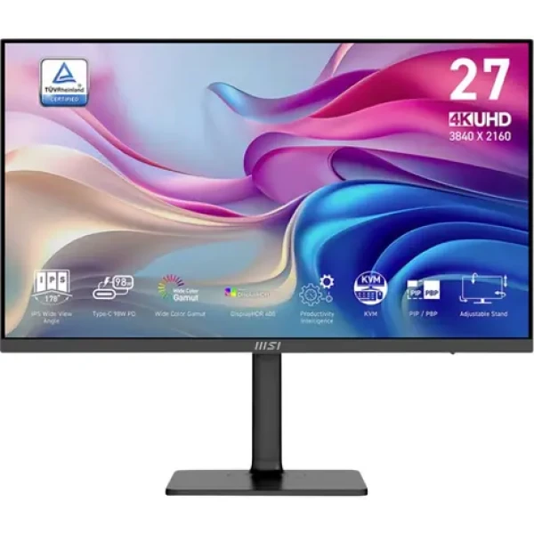 27" MSI Modern MD272UPHGDE černá / UHD / IPS / 16:9 / 4ms / 1000:1 / 400cd-m2 / HDMI+DP+USB-C / VESA (9S6-3PB19H-271)