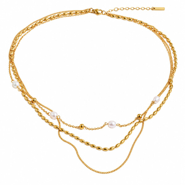 Trojitý dámský náhrdelník Marivelle Gold - chirurgická ocel, Zlatá 42 cm + 5 cm (prodloužení)