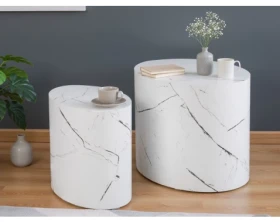 Sada oválných stolků Alvo, imitace bílý mramor, 2 ks