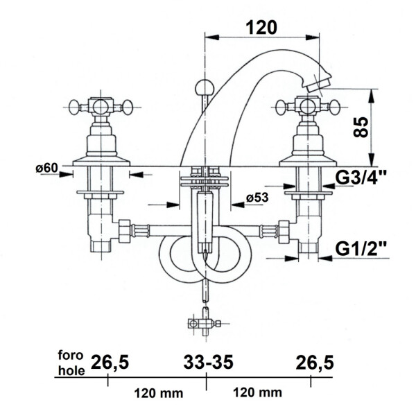SAPHO - ANTEA tříprvková umyvadlová baterie s výpustí, bronz 3026