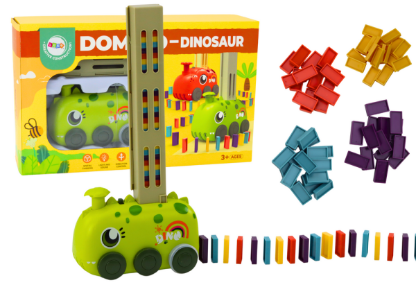 Mamido Autíčko zelený dinosaurus na baterie skládající barevné domino 4 barvy kostek