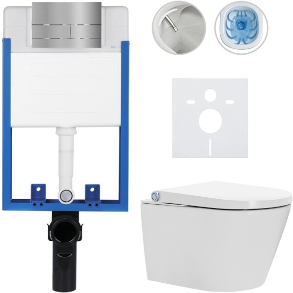 CERANO - Kompletní WC set Profi/Cronus Standard - bílá lesklá - WC tlačítko Line/Nerez - pro zazdění - 59,3x38,4 CER-287438