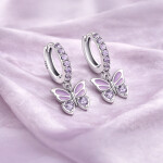 Stříbrné náušnice s fialovým motýlkem - stříbro 925/1000, Fialová