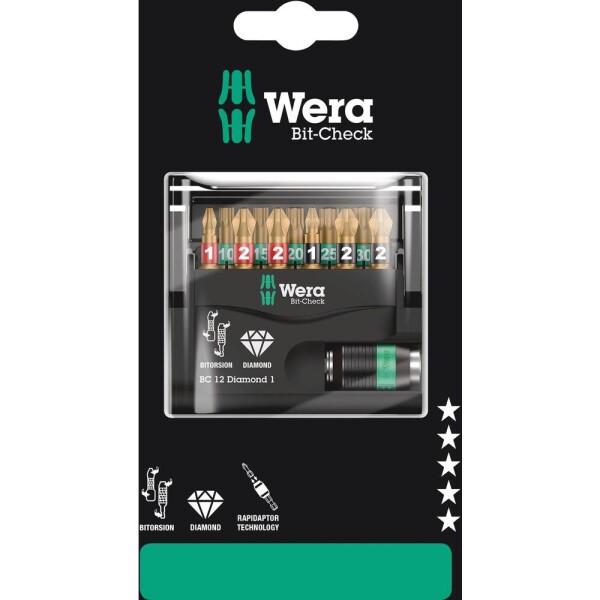 Wera Bit-Check 12 Diamond 1 SB 05136392001 sada bitů, 1/4 (6,3 mm), 1/4