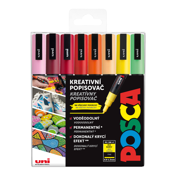 Akrylový popisovač Uni Posca PC-3M SUMMER 0,9 1,3 mm, sada teplých tónů ks)