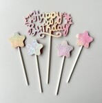 Dortisimo Zápich do dortu Happy Birthday s hvězdičkami (5 ks)