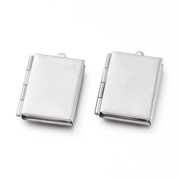 Přívěsek - nerezový otvírací medailonek na fotku - obdélník - platinový - 26 x 19 mm - 1 ks