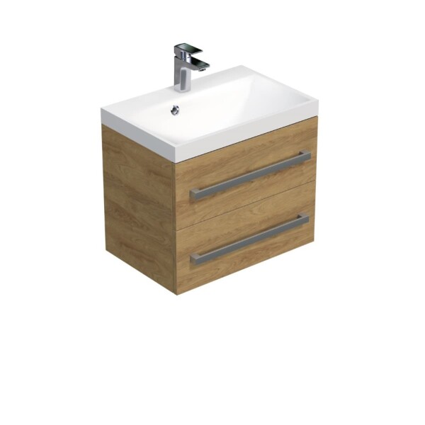 Koupelnová skříňka s chromovými úchyty a umyvadlem SAT Cube Way 60x53x40 cm dub Hickory mat CUBE260ZDH CUBE260ZDH