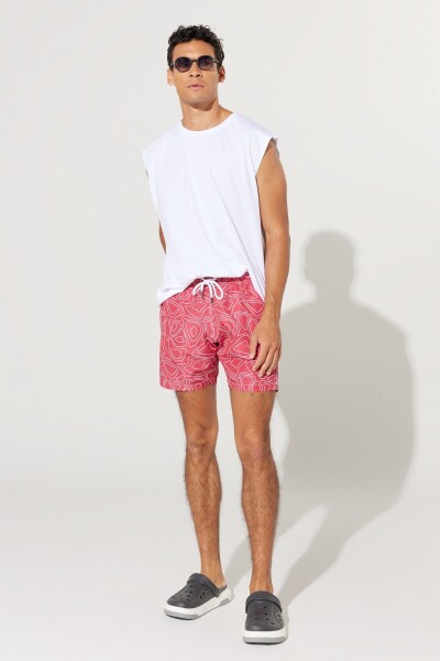 AC&Co Altınyıldız Classics Men's Red-White Regular Fit, Normal Cut, Pocket Fast Dry Patterned Marine Shorts