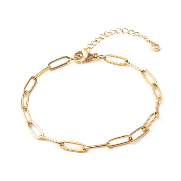 Náramek z nerezové oceli - paperclip chain - zlatý - 19 cm - 1 ks