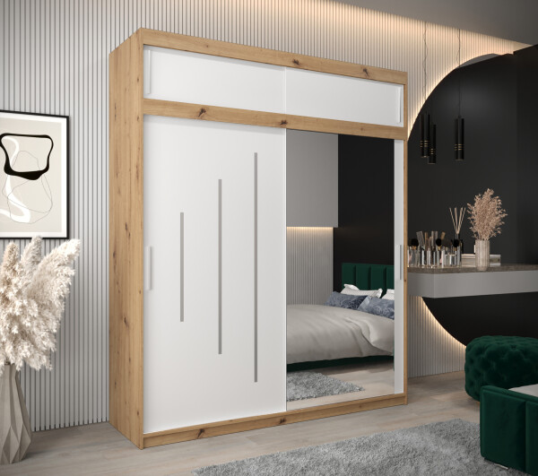 Šatní skříň Abi Y2 s nástavcem Barva korpusu: Dub artisan, Rozměry: 200 cm, Dveře: Bílá