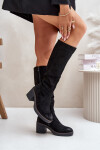 Zateplené kozačky na podpatku eko semišové nad koleno černé Leamirael 41